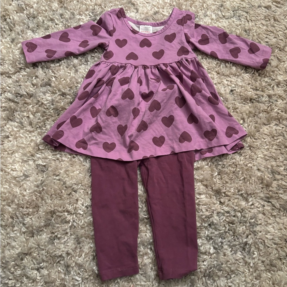 Hanna Andersson Purple Heart Dress and Leggings Set - 12-18m
